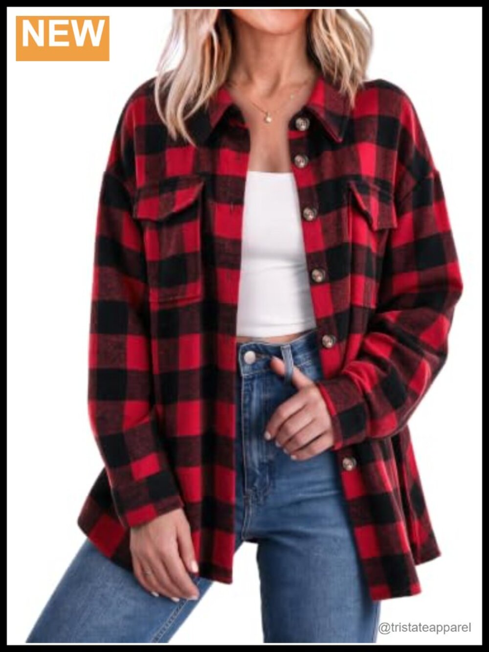 Women's Oversized Plaid Flannel Shacket Button Down Long Sleeve Shirt Jacket
